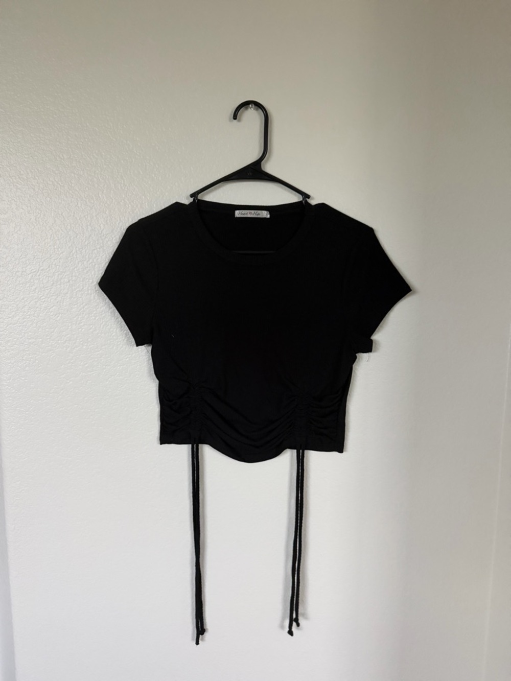 Heart Hips Black Ruched Drawstring Crop Top